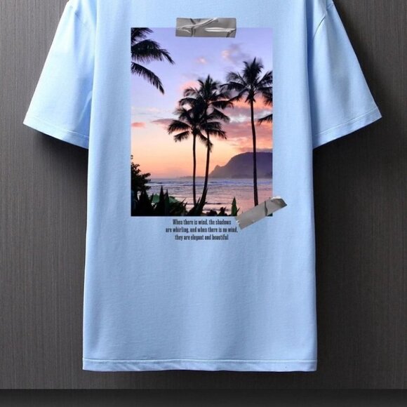 Blue Vacation Style Men's Ocean Graphic Tee - Picture 4 of 10